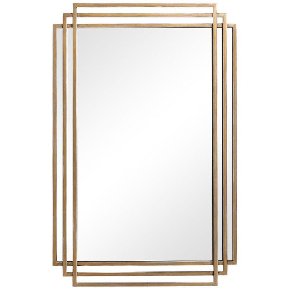 Uttermost Rectangular Vanity Decorative Wall Mirror Modern Distressed Brushed Gold Solid Iron Frame 23 3/4" Wide for Bathroom