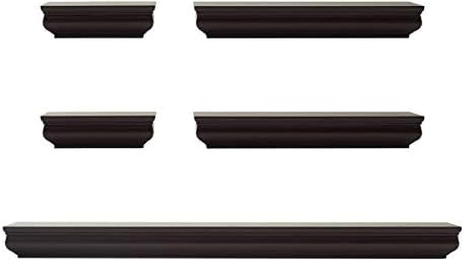 Melannco Set of 5 2-6 2-12 1-24-inch Wood Shelves in Espresso
