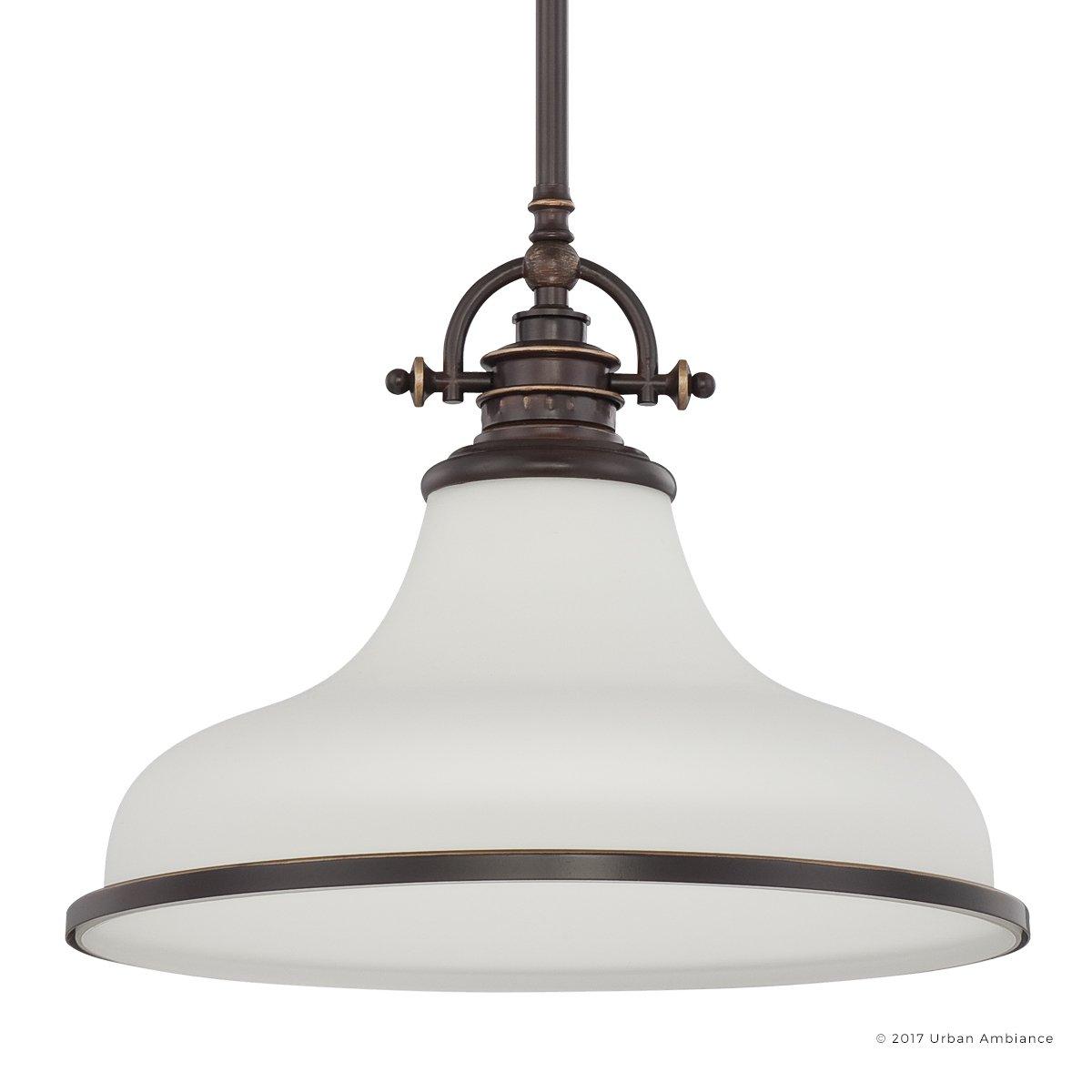 Urban Ambiance Luxury Industrial Hanging Pendant Light, Medium Size: 11.5"H x 13.5"W, with Americana Style Elements, Nostalgic Design, Oil Rubbed Parisian Bronze Finish and Opal Etched Glass, UQL2335