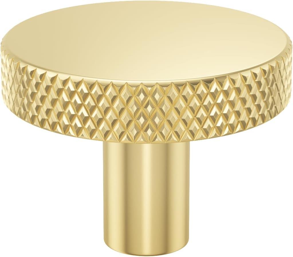 Brushed Brass Round Knurled Cabinet Knob Set