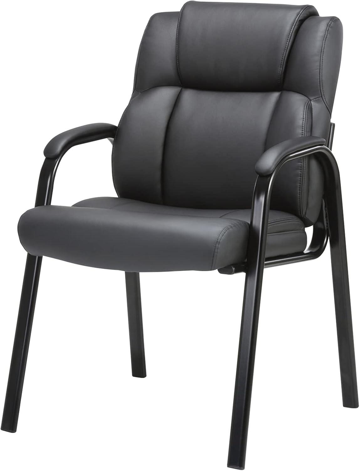 Black Leather Executive Guest Chair with Metal Frame