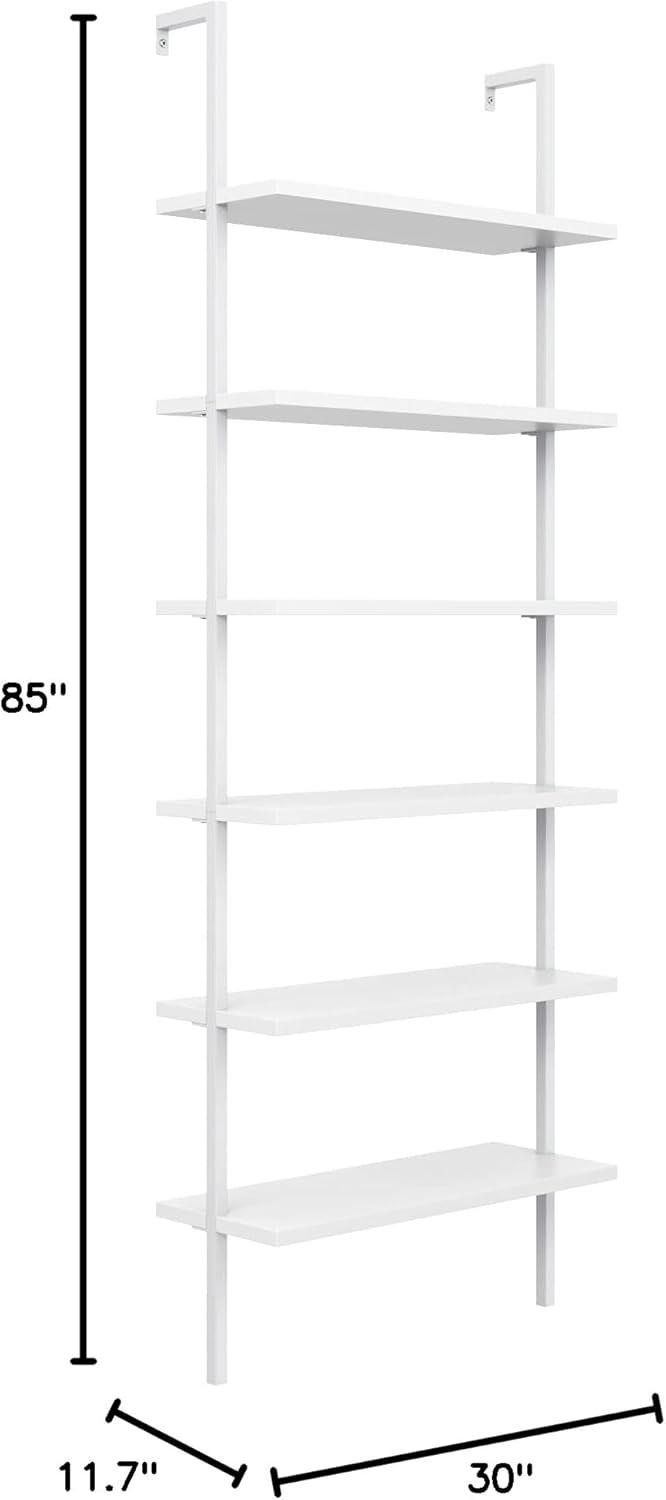 Nathan James Theo 6-Shelf Tall Bookcase Wall Mount Bookshelf White Wood with White Metal Frame White