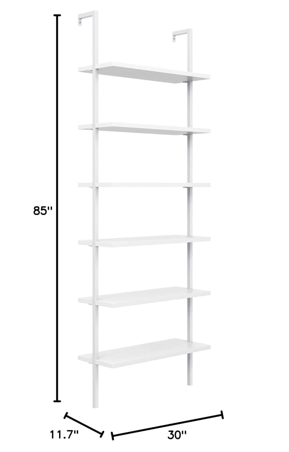Nathan James Theo 6-Shelf Tall Bookcase Wall Mount Bookshelf White Wood with White Metal Frame White