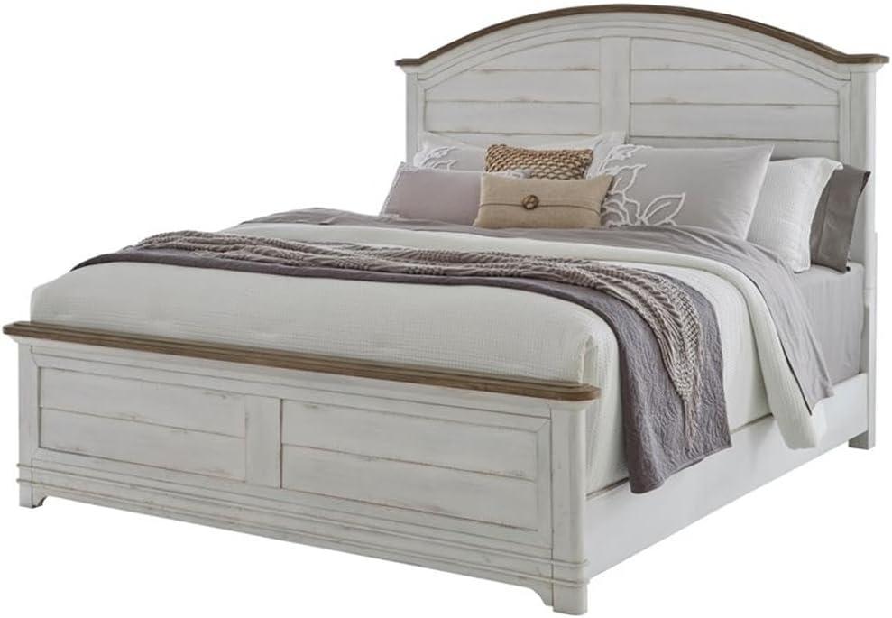Meadowbrook White-Washed Pine King Panel Bed with Arched Headboard