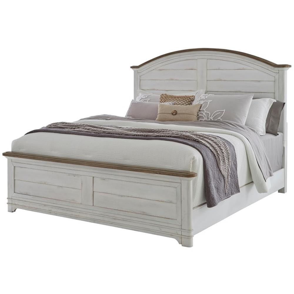 Meadowbrook White-Washed Pine King Panel Bed with Arched Headboard