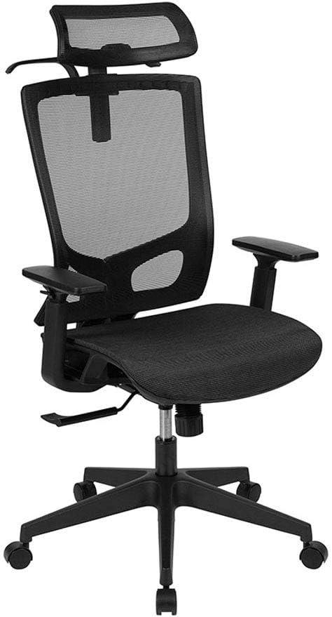 Flash Furniture Ergonomic Mesh Office Chair with Synchro-Tilt, Pivot Adjustable Headrest, Lumbar Support, Coat Hanger and Adjustable Arms