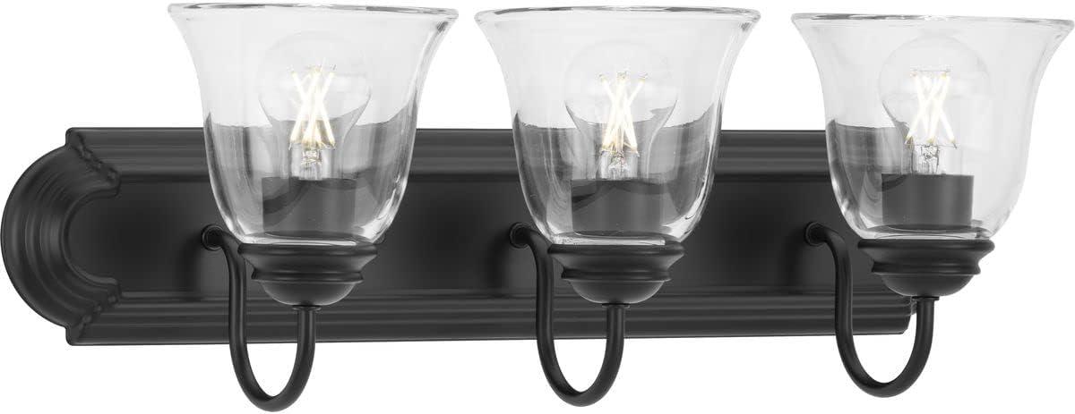 Progress Lighting, Calhoun Collection, 3-Light Vanity Light, Matte Black, Clear Glass, Material: Steel