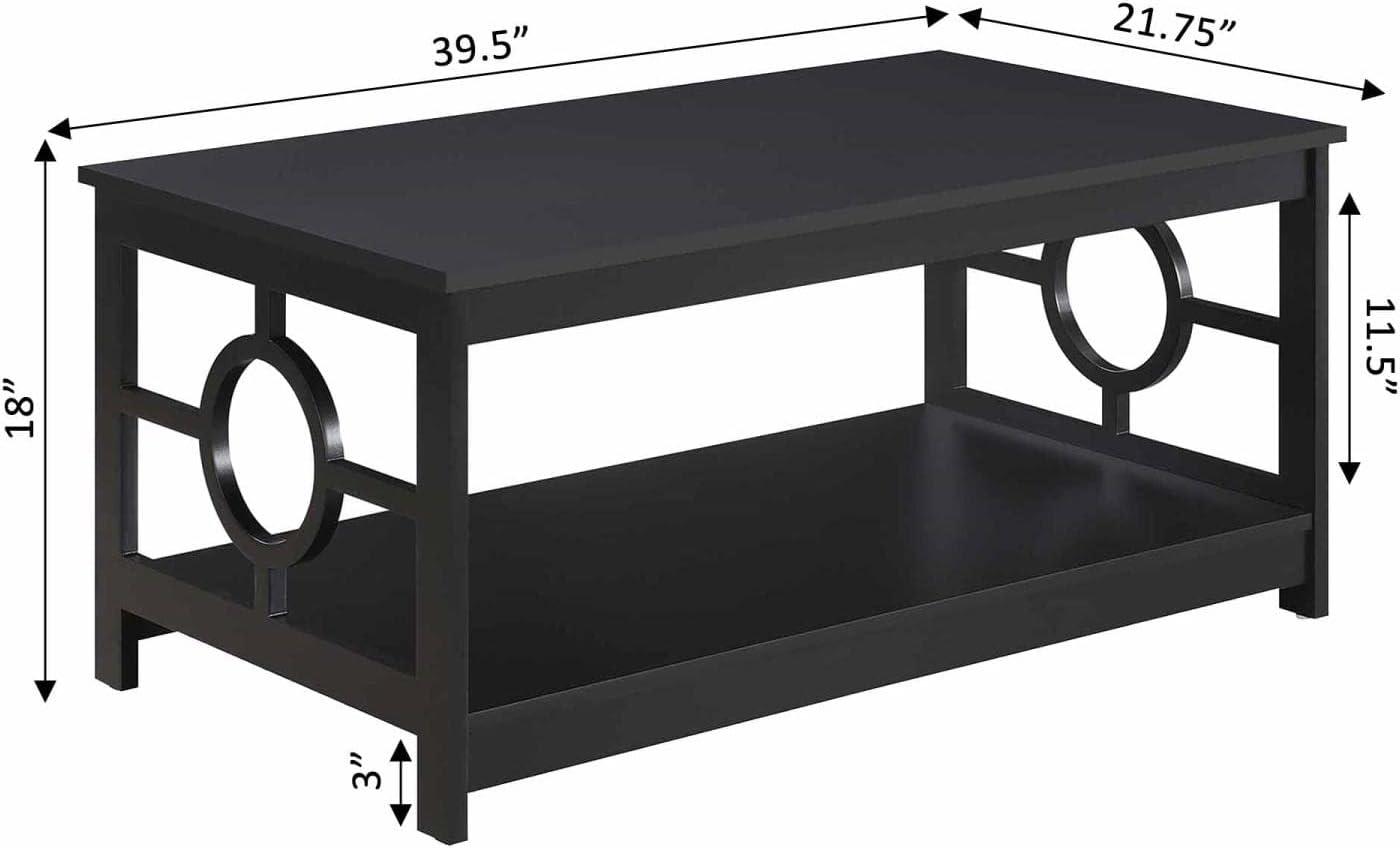 Contemporary 40" Round Wood Coffee Table with Shelf in Black