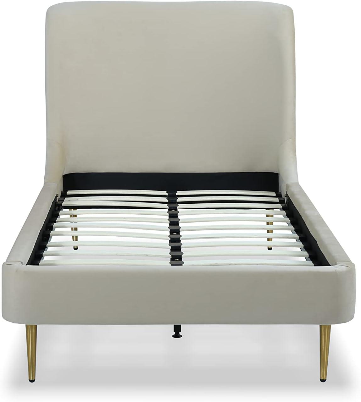 Heather Gold-Finished Twin Velvet Upholstered Bed with Slats