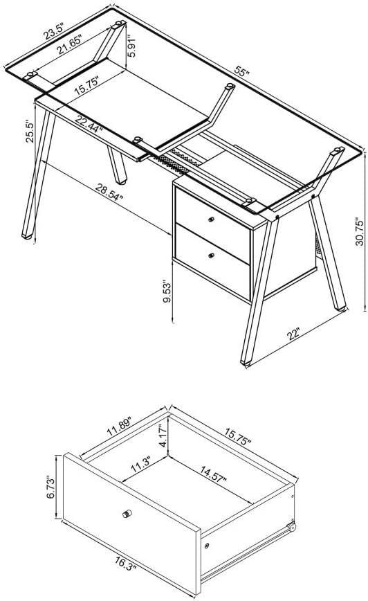 Weaving 2 Drawer Glass Top Computer Desk with Keyboard Tray Black - Coaster: 55" Office Workstation