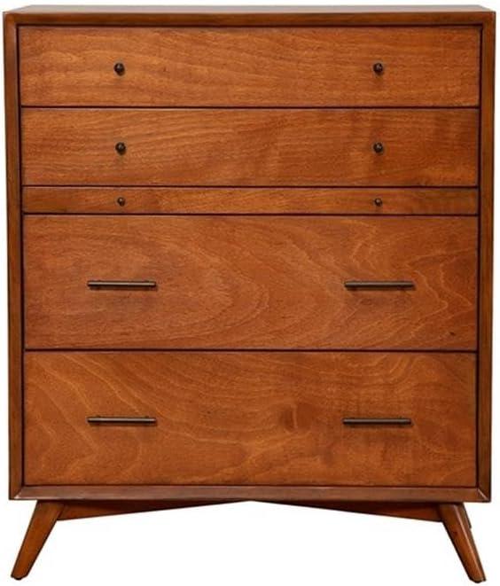 Flynn Mid Century Modern 4 Drawer Multifunction Chest with Pull Out Workstation Tray in Acorn Finish