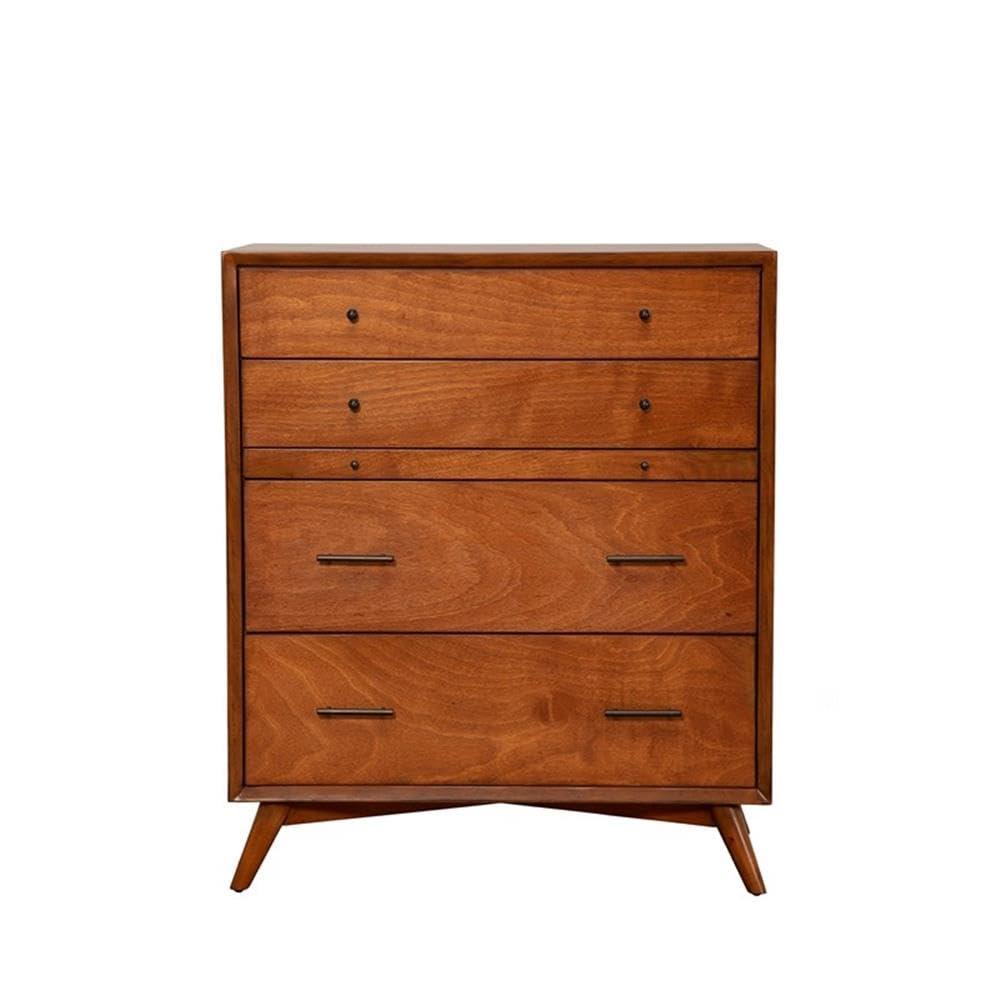 Flynn Mid Century Modern 4 Drawer Multifunction Chest with Pull Out Workstation Tray in Acorn Finish