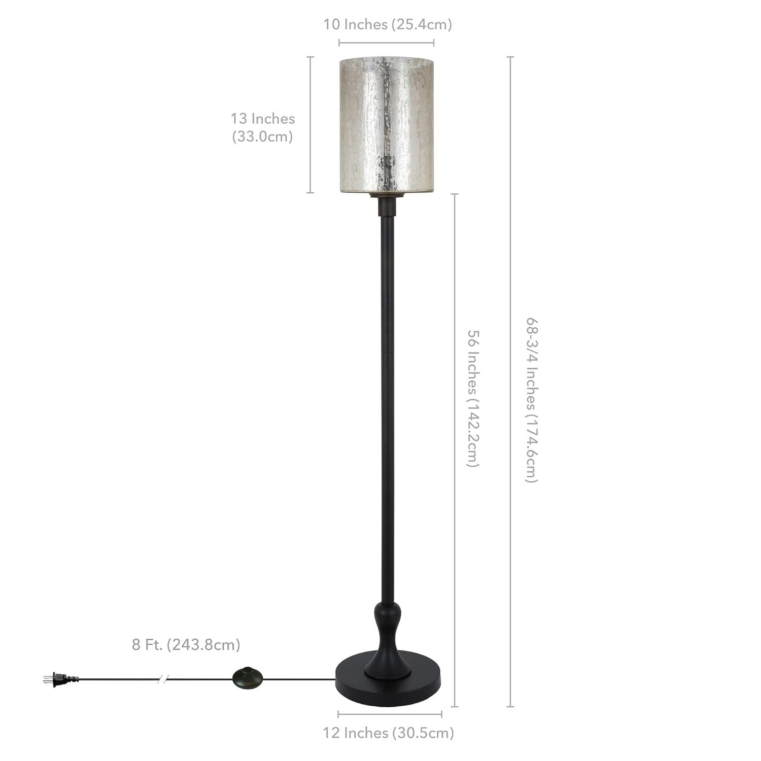 Numit 68.75" Tall Floor Lamp with Glass Shade in Blackened Bronze/Mercury Glass