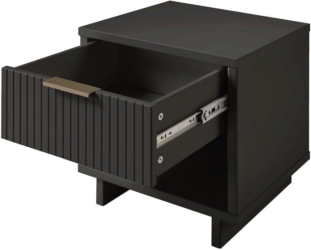 Manhattan Comfort Granville Modern 1 Drawer Nightstand Dark Gray : Bedroom Storage with Shelf, Wood Frame