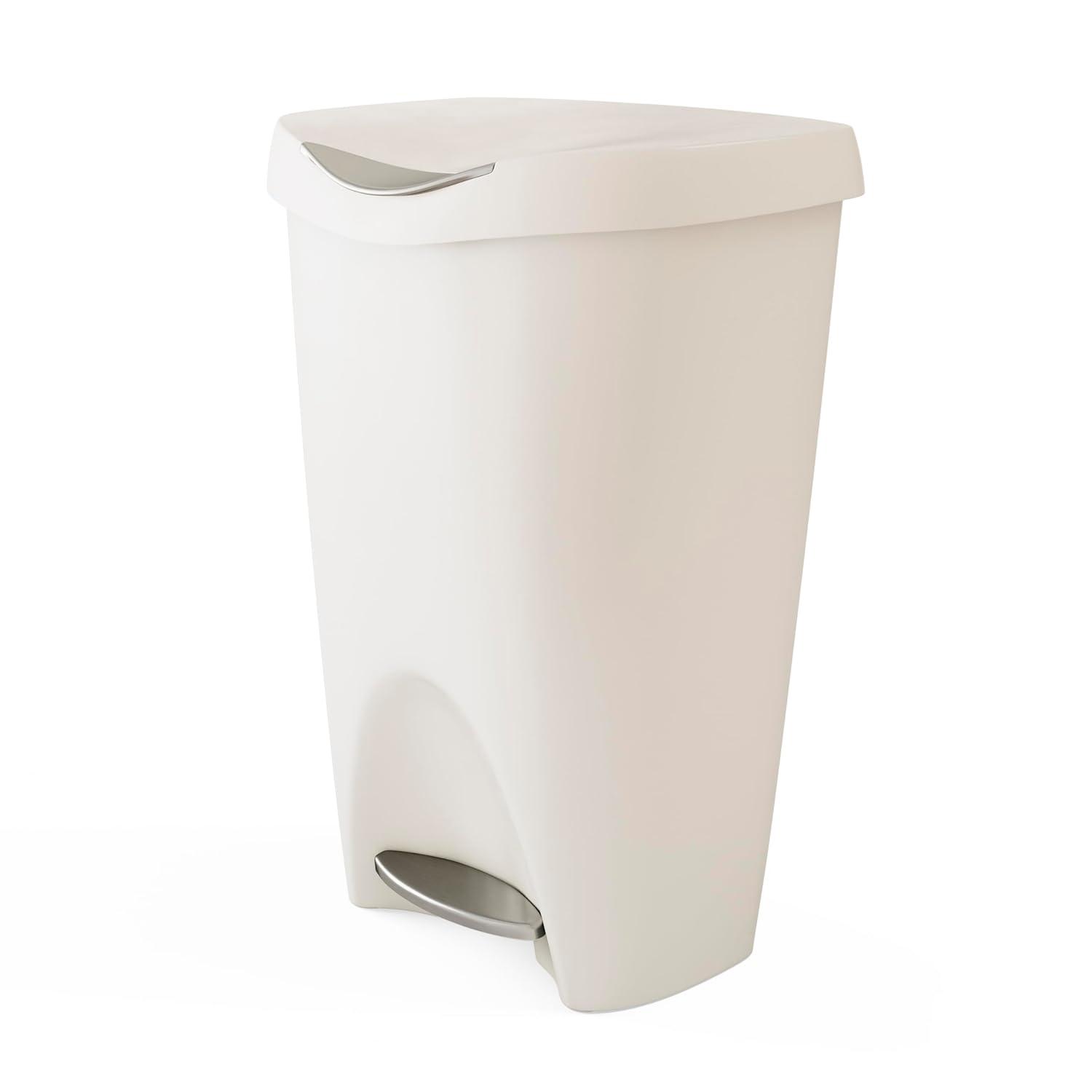 Sand 13 Gallon Plastic Step Trash Can with Soft-Close Lid