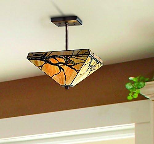 Robert Louis Tiffany Mission Rustic Ceiling Light Semi Flush Mount Fixture 14" Wide Bronze 2-Light Budding Branch Art Glass Shade for Bedroom Kitchen
