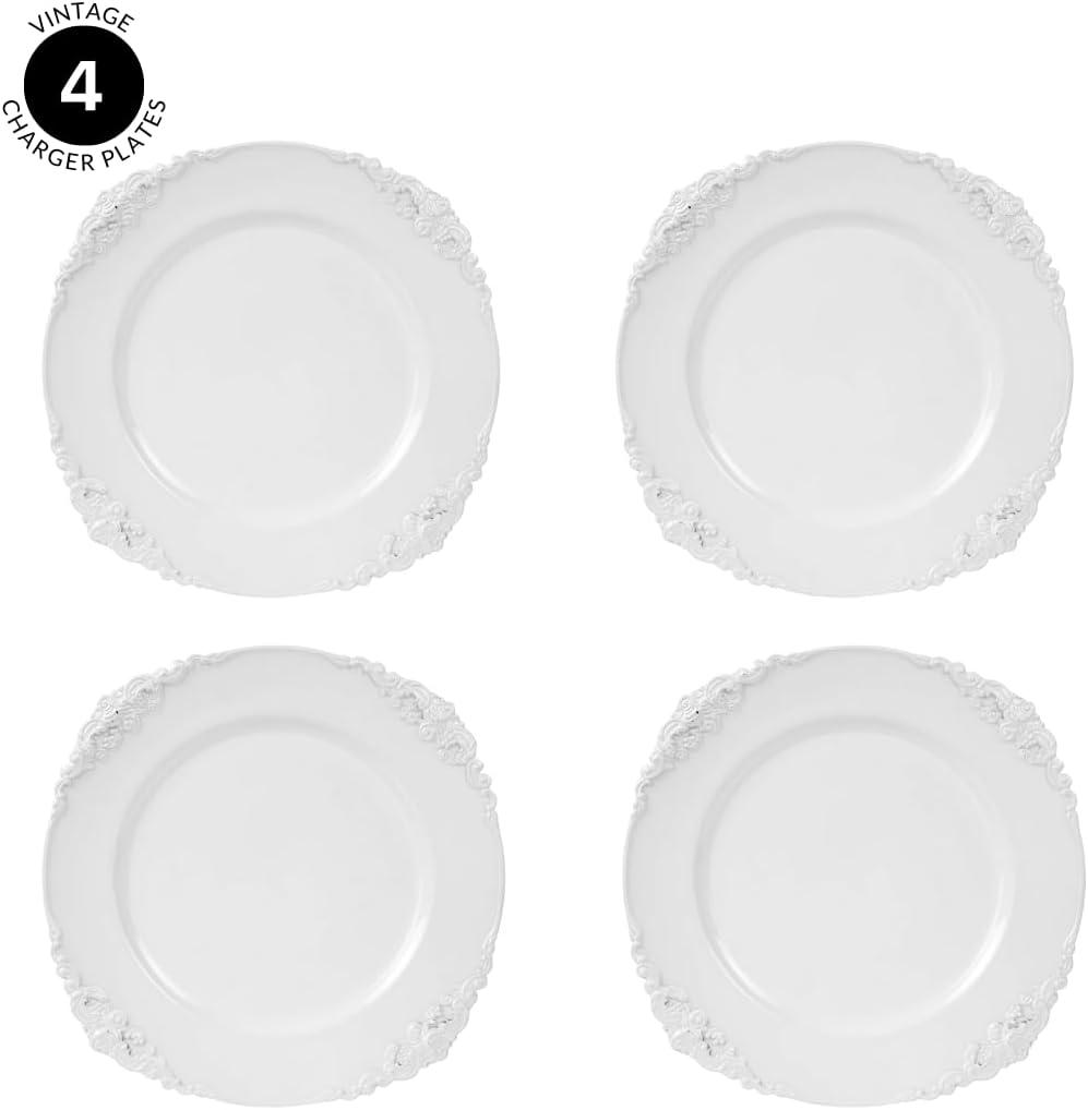 DIY Wedding Koyal Wholesale Vintage Charger Plate, White (Pack of 4)