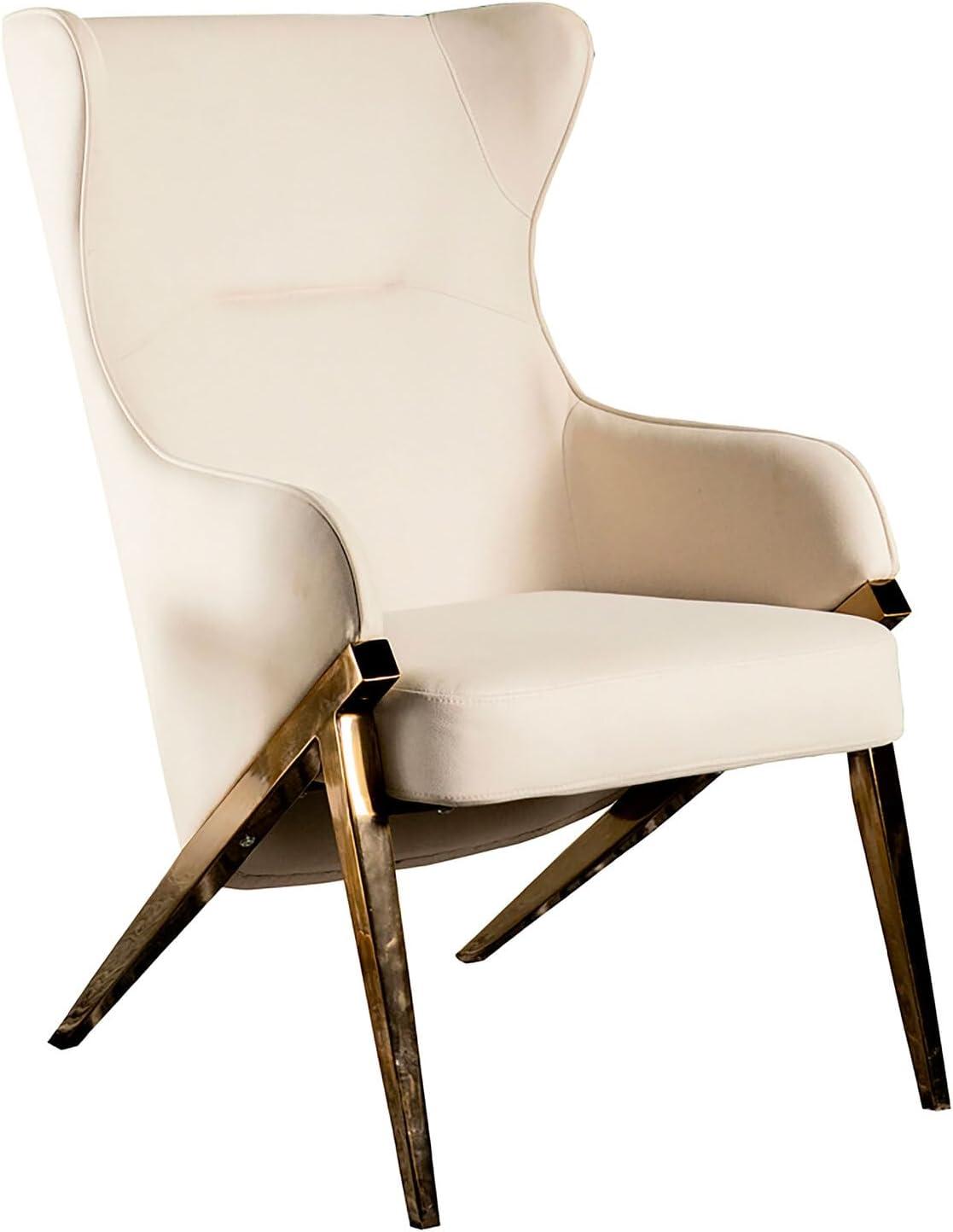 Cream Faux Leather Wingback Accent Chair with Bronze Legs