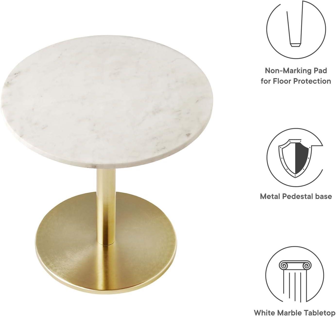 Modway Viva Round Metal & Marble Side Table in Brass and White