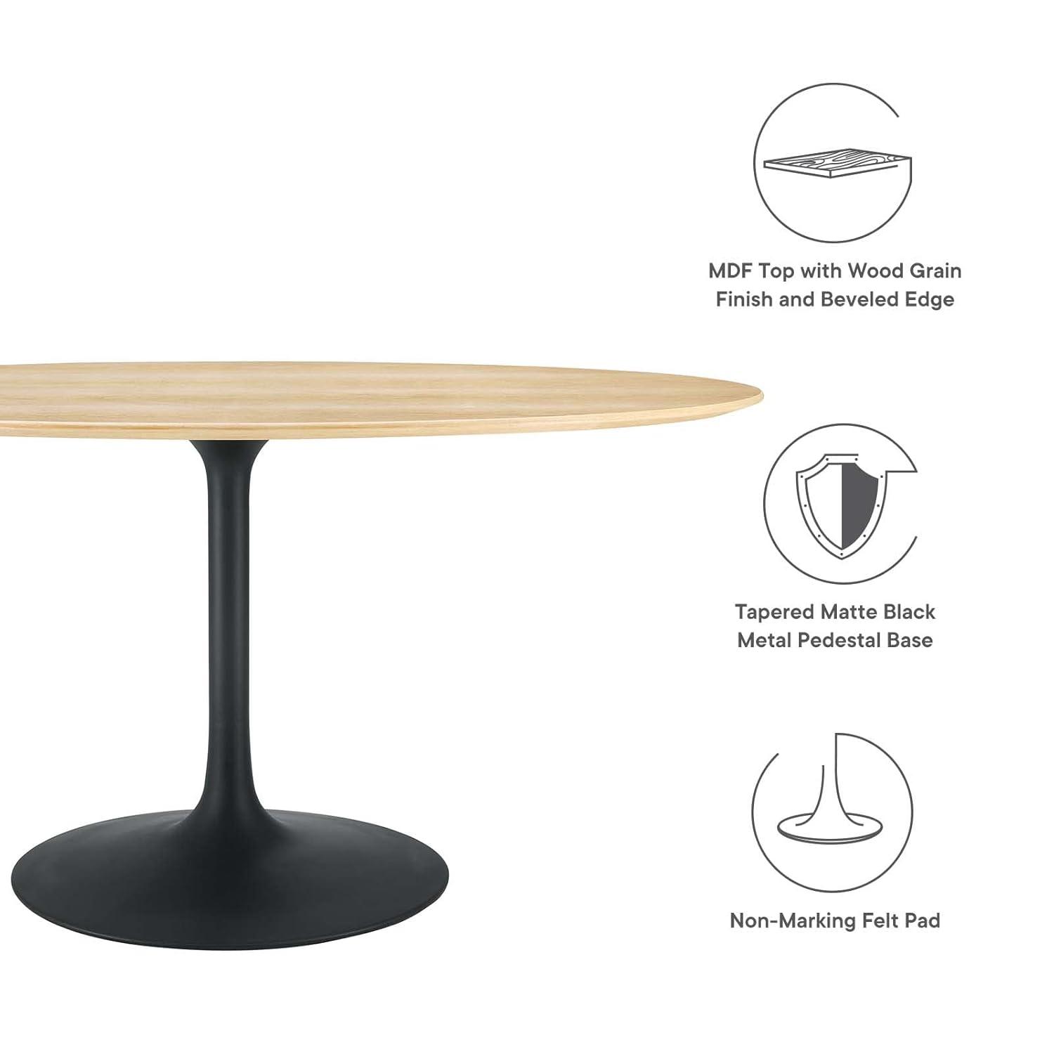 Modway Lippa 60" Oval Wood Grain Dining Table in Black Natural
