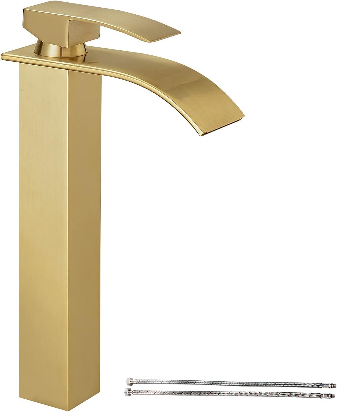 Brushed Gold Tall Brass Single Handle Vessel Faucet