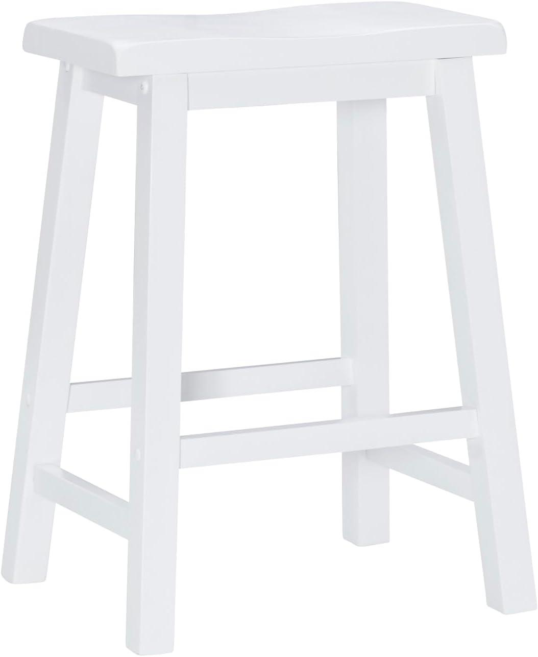 Pure White Backless Saddle Wood Counter Stool