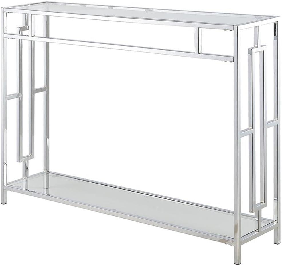 Convenience Concepts Town Square Glass Top Console Table in Chrome Metal Frame