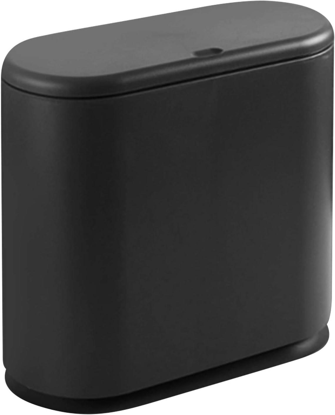 Matte Black Plastic Rectangular Bathroom Trash Can with Swing Lid