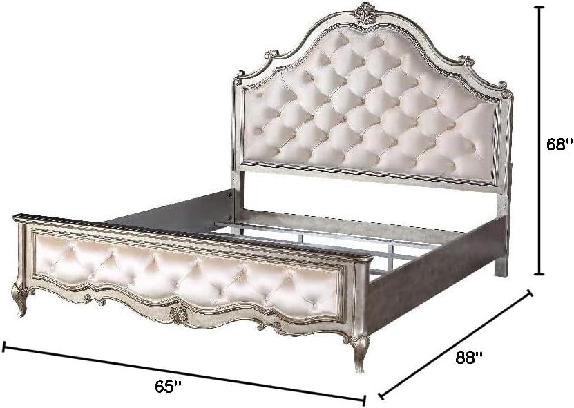 22200Q Queen Bed - Ivory Velvet & Antique Champagne