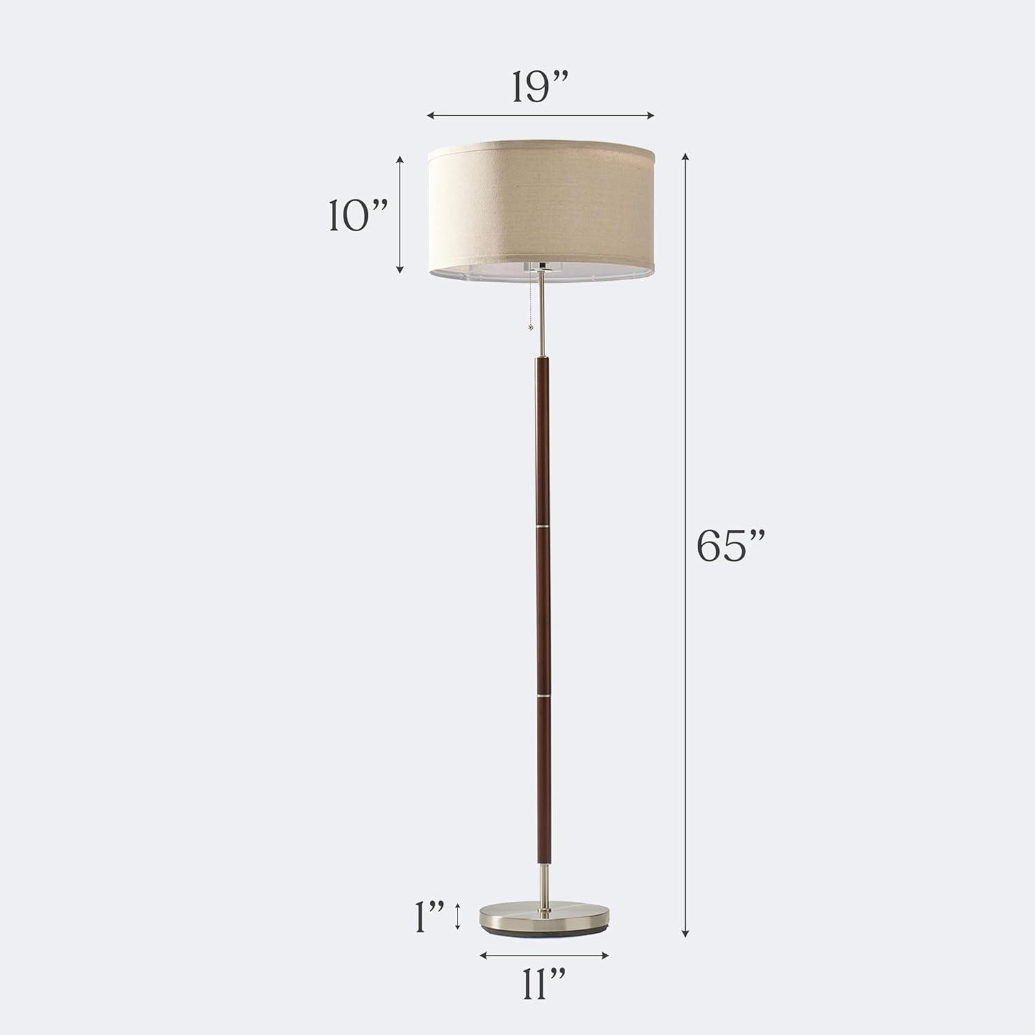 Brightech Carter LED Floor Lamp - Drum Shade Tall Lamp With Walnut Wood Finish, Mid-Century Modern for Living Room, Office, or Bedroom