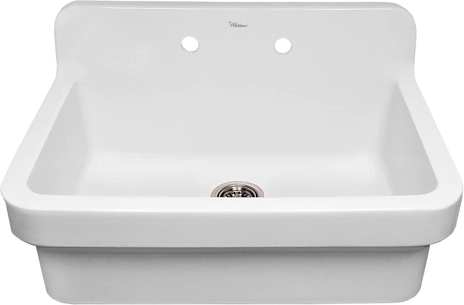 Whitehaus Collection 30" Front Apron Fireclay Kitchen Sink with High Back Splash & Faucet Drilling