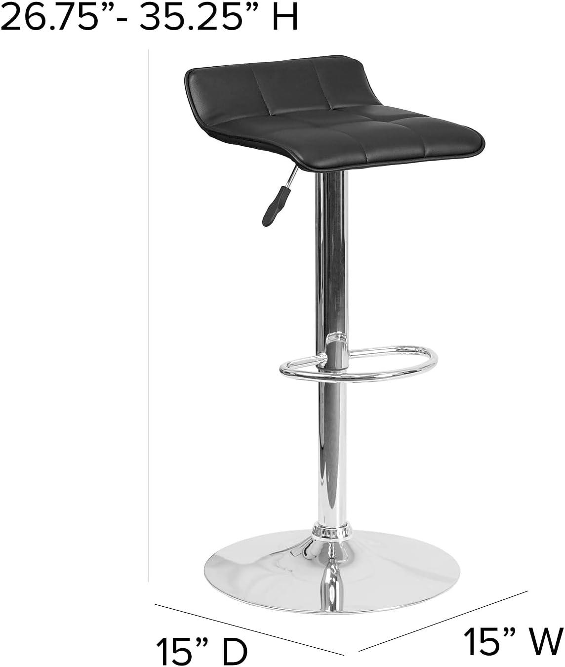 Flash Furniture Contemporary Black Vinyl Adjustable Height Barstool with Quilted Wave Seat and Chrome Base