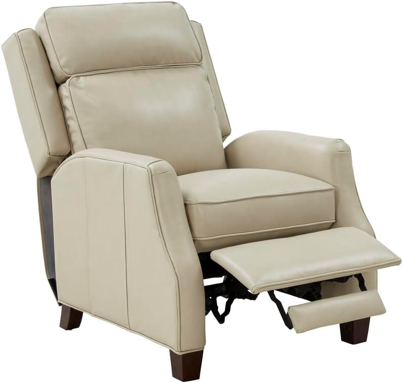 Nixon Cream Leather Recliner with Mahogany Wood Legs