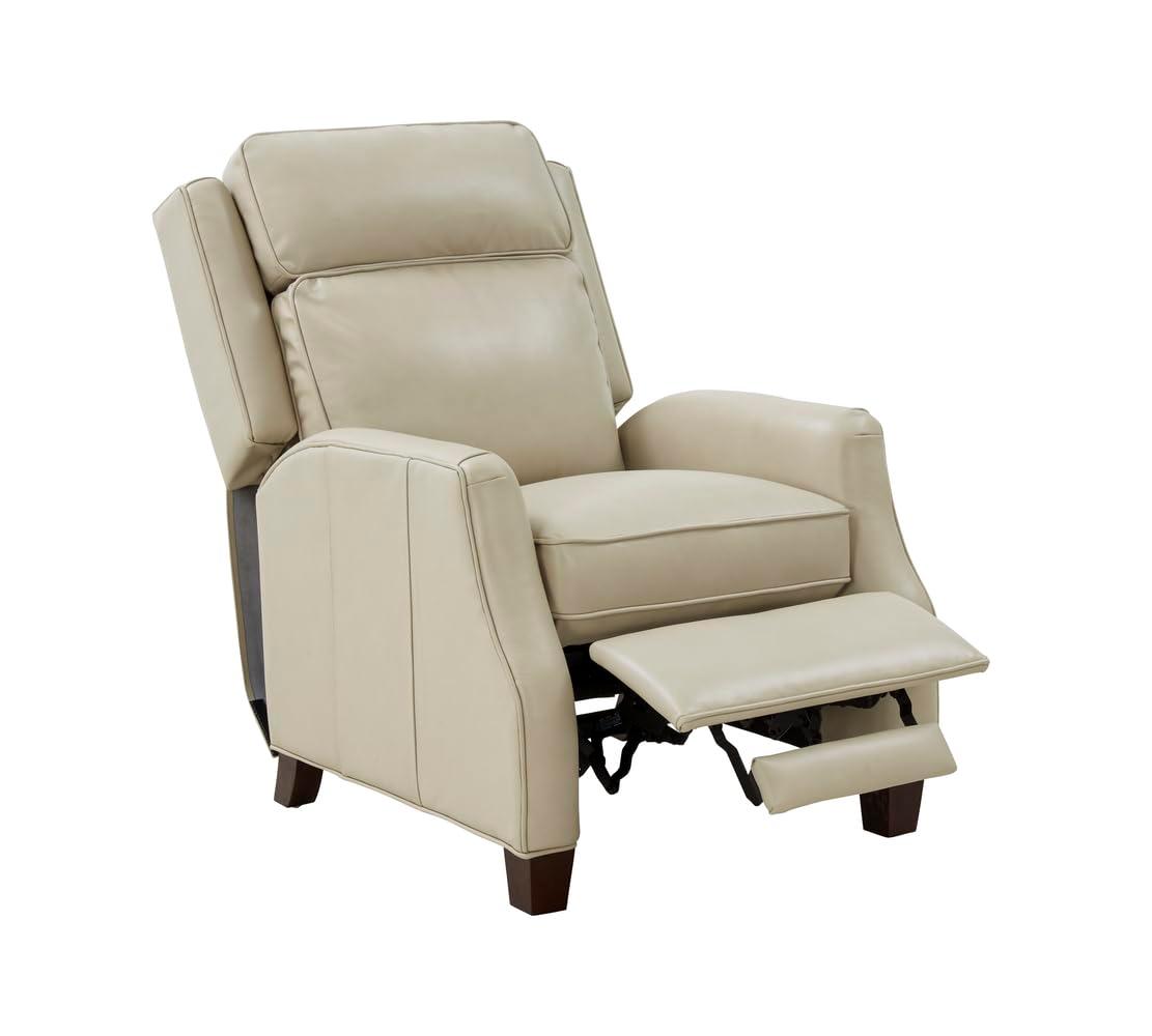 Nixon Cream Leather Recliner with Mahogany Wood Legs