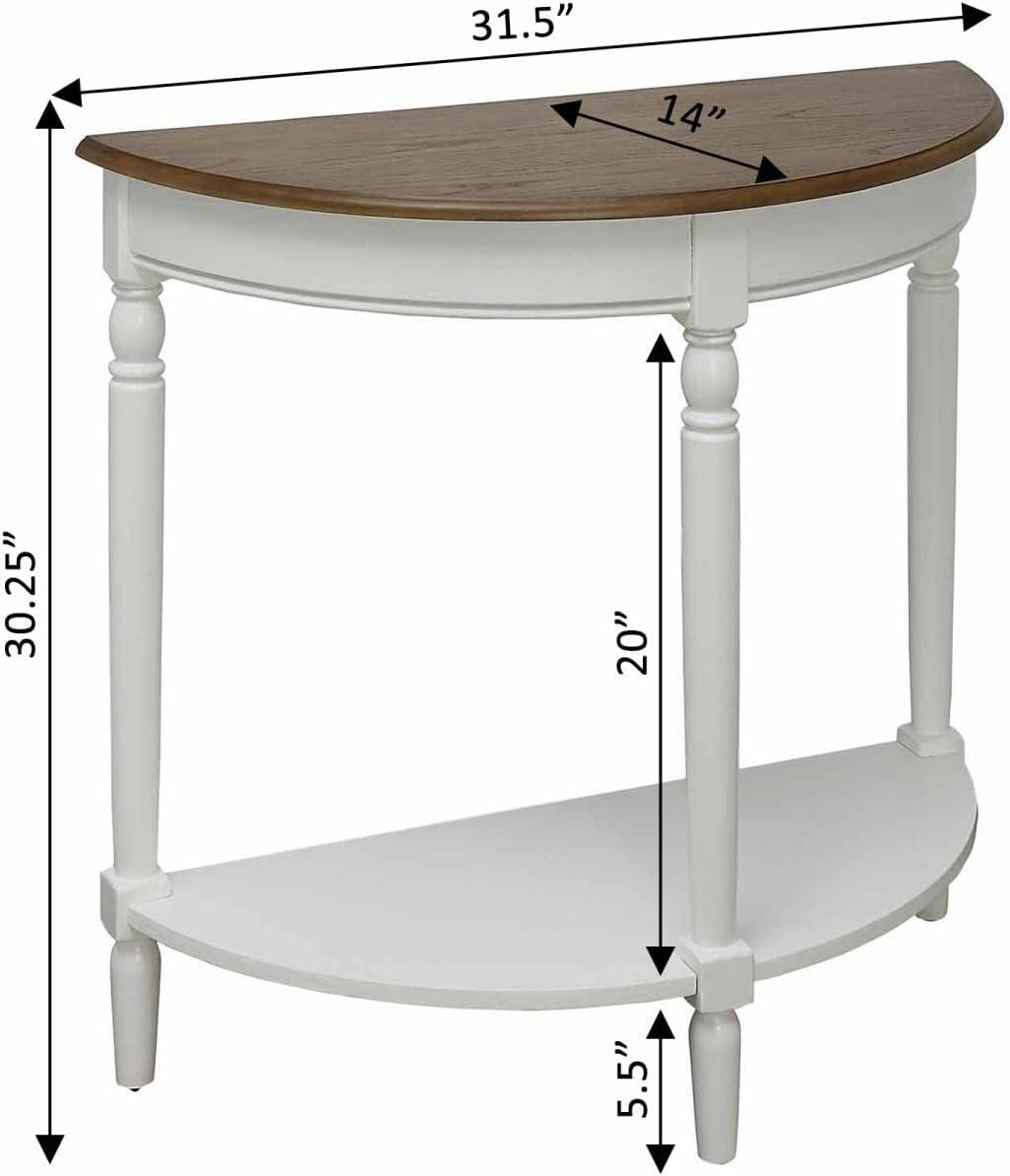 Convenience Concepts French Country Half-Round Entryway Table with Shelf, Driftwood/White