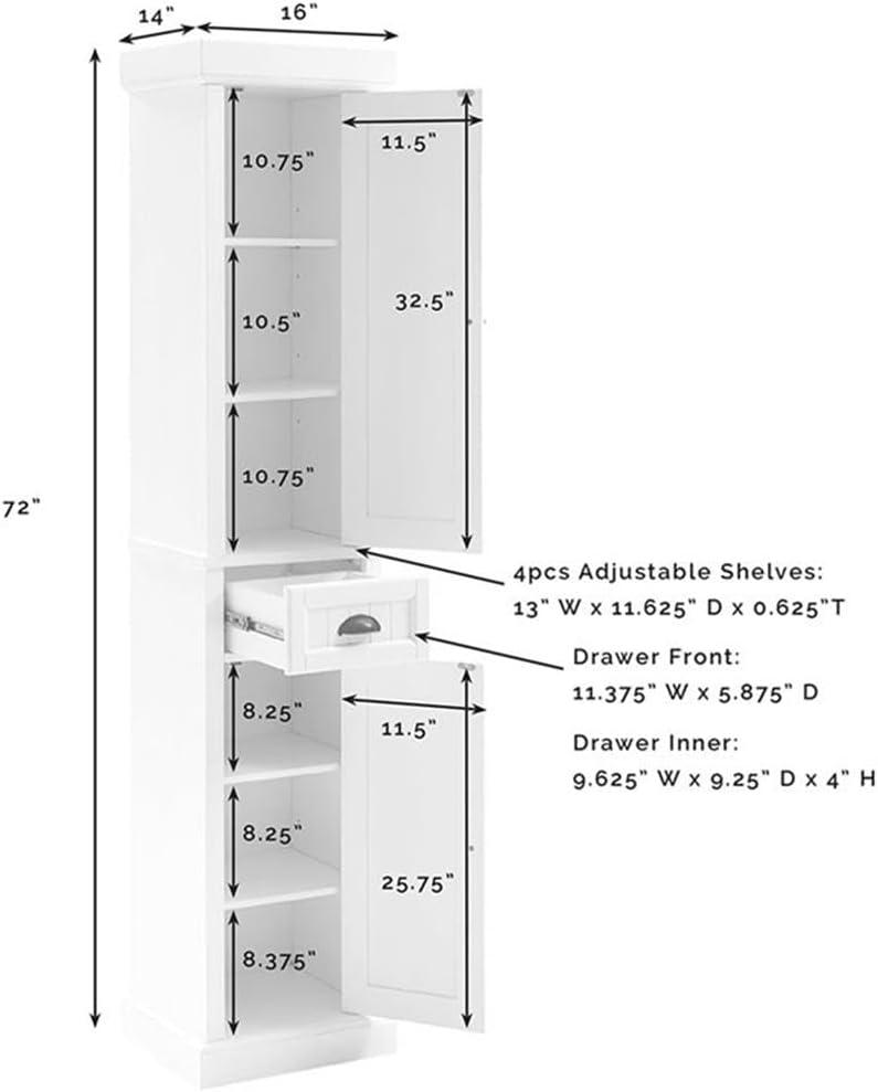 Seaside Tall Linen Cabinet White - Crosley: Freestanding Bathroom Storage, Adjustable Shelves, Towel Organizer