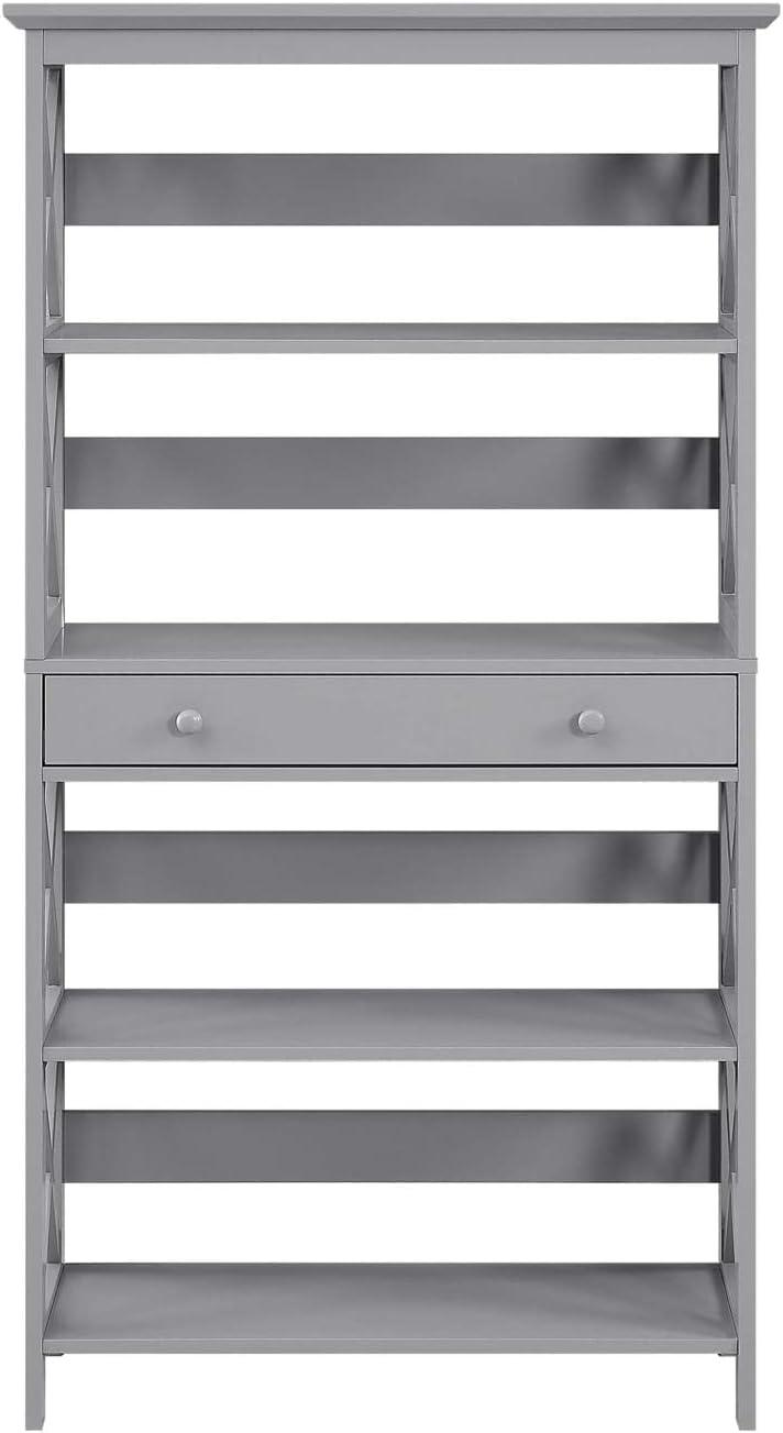 Convenience Concepts Oxford Five-Tier Bookcase with Drawer in Gray Wood Finish