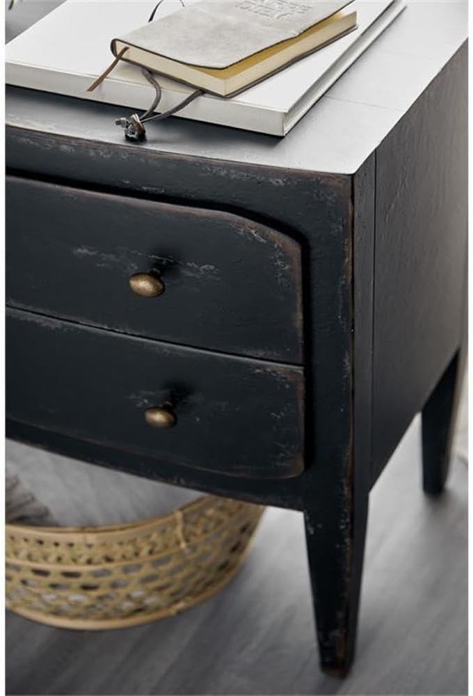 Distressed Black 34" Wood Two-Drawer Nightstand with USB Port