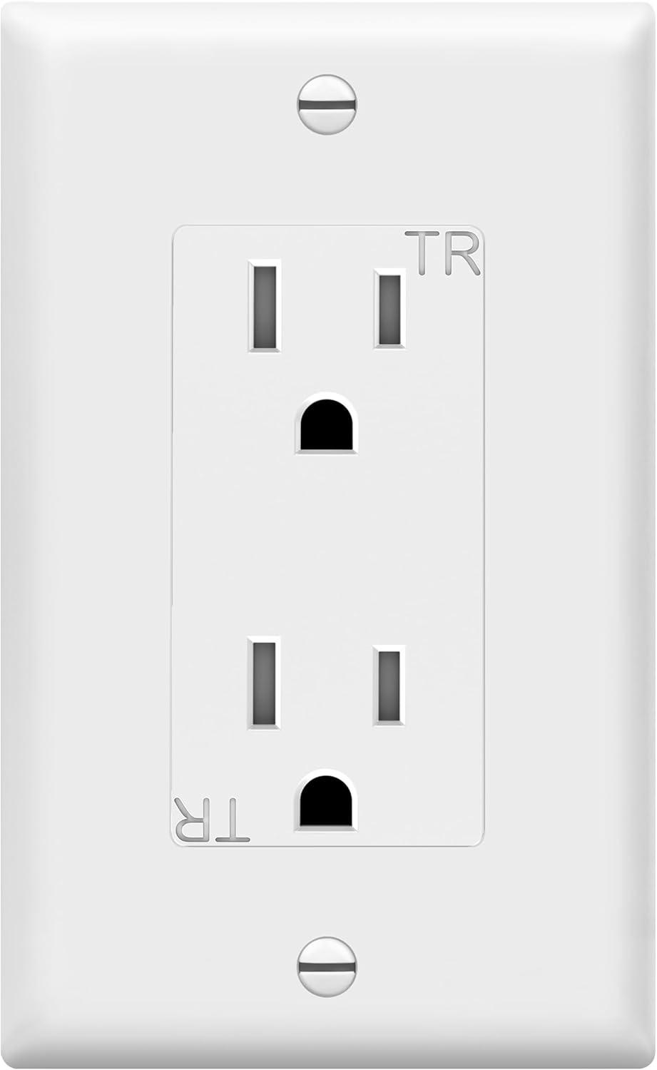 ENERLITES Decorator Receptacle Outlet with Wall Plate, Tamper-Resistant, Residential Grade, 3-Wire, Self-Grounding, 2-Pole, 15A 125V, UL Listed, White