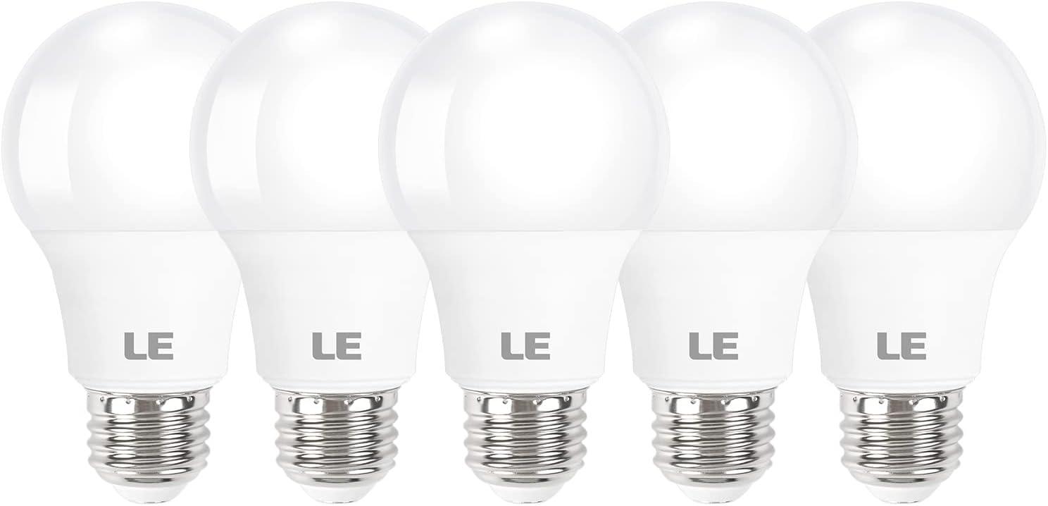 Daylight White A19 E26 60W Equivalent LED Bulbs, 5-Pack