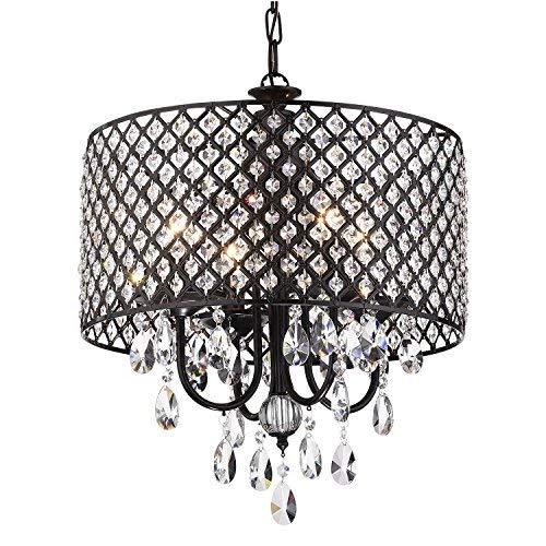 Antique Black Crystal Drum Shade 4-Light Chandelier