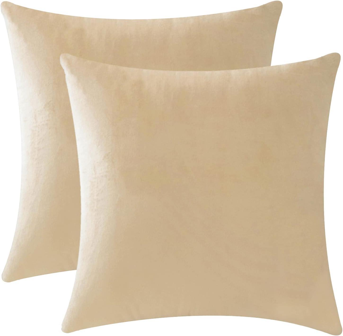 Set of 2 Beige Velvet 18" x 18" Throw Pillow Covers