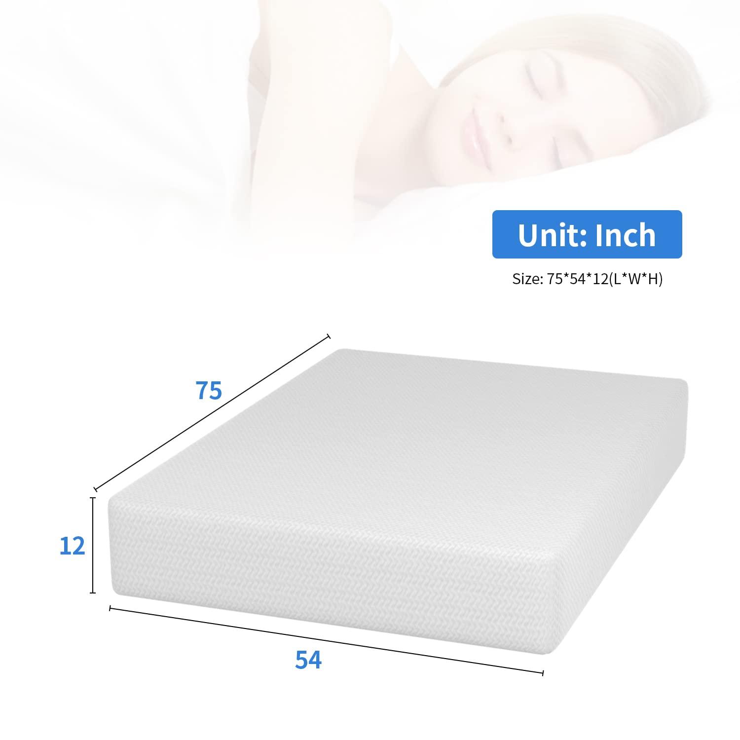 FDW 12 Inch Full Green Tea Memory Foam Mattress Cooling Gel Infused Mattress,Medium Firm Mattresses/CertiPUR-US Certified/Bed-in-a-Box,White