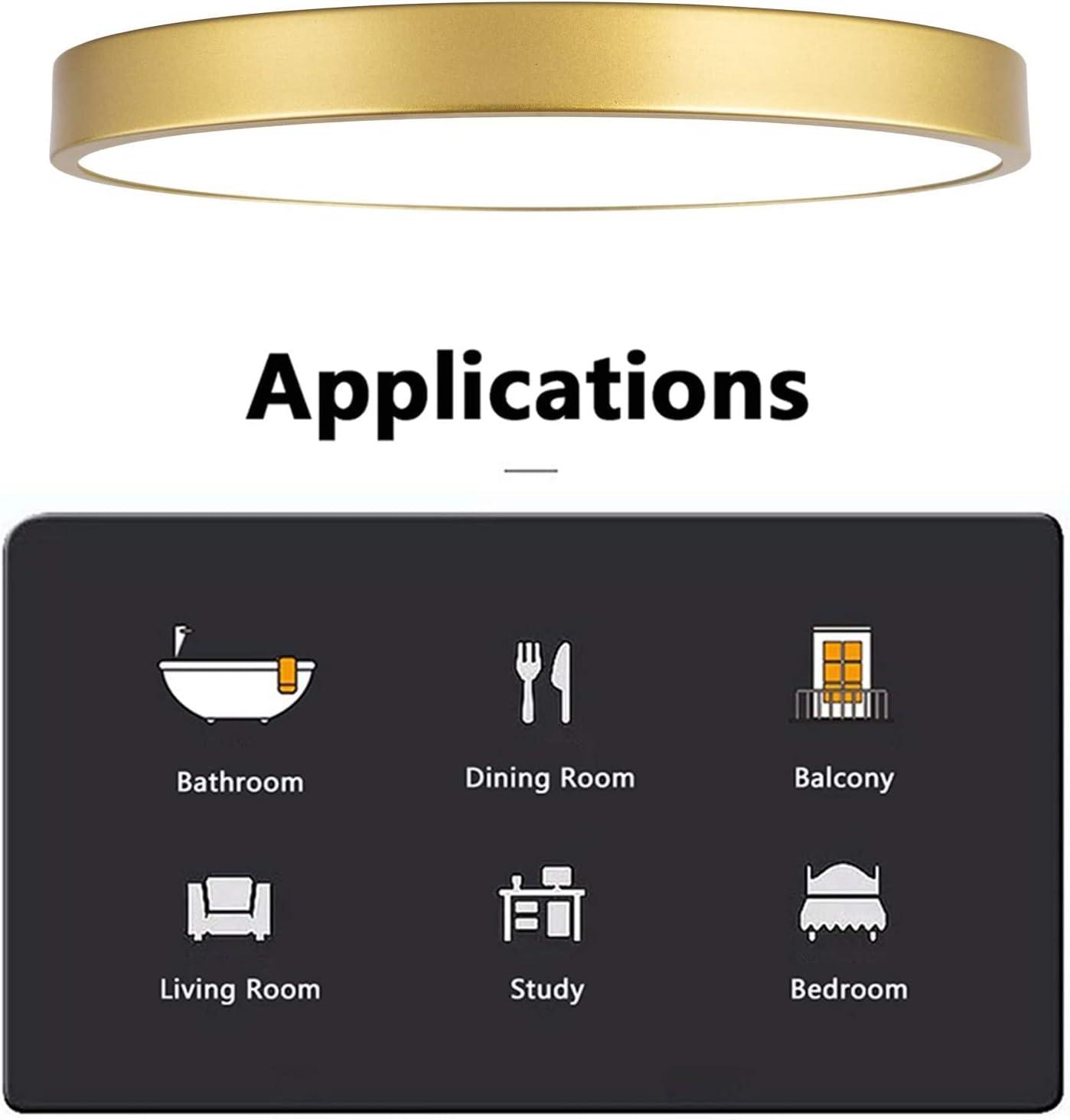 Brushed Gold 9 Inch Flush Mount Ceiling Light, 3000K-5000K Dimmable, 20W Low Profile Metal LED Ceiling Light, Round Flat Pane Surface Mount Lighting Fixture