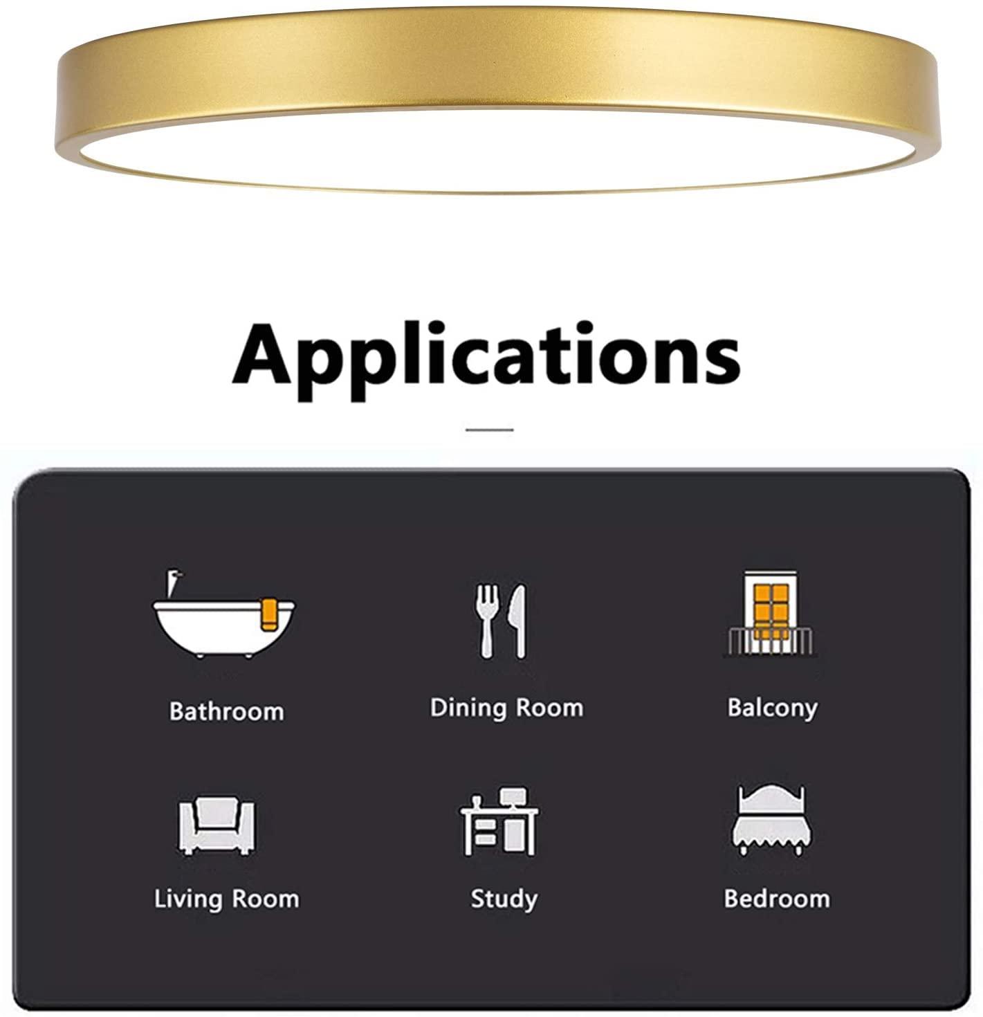 Brushed Gold 9 Inch Flush Mount Ceiling Light, 3000K-5000K Dimmable, 20W Low Profile Metal LED Ceiling Light, Round Flat Pane Surface Mount Lighting Fixture