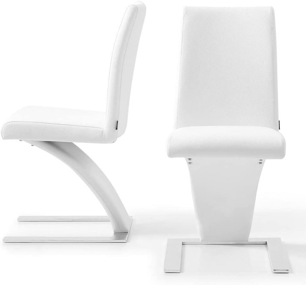 Furniture Modern Dining Chair in White Leatherette and Stainless Steel