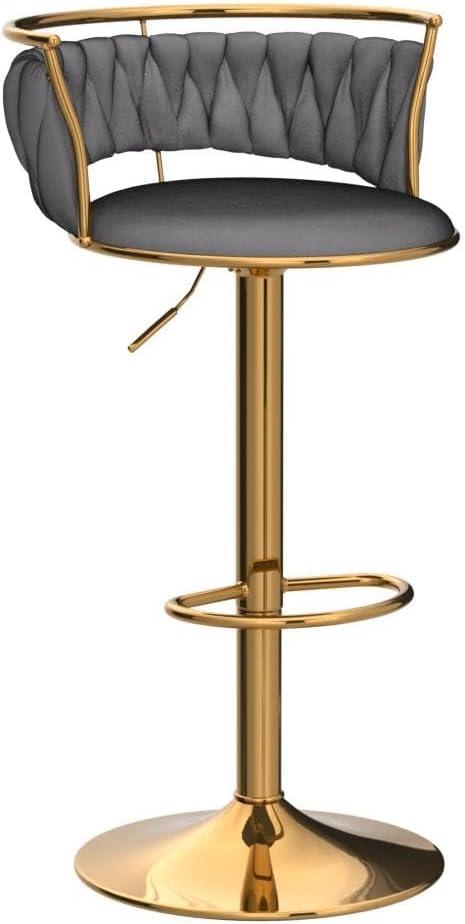 Velvet Bar Stools Set of 2, Counter Height Bar Stools with Low Back, Gold Swivel Barstools for Kitchen Island, Bar Pub (Grey)