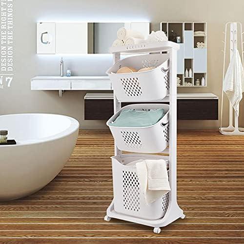 E-commerce Giant Tall 3-Bin Rolling Laundry Hamper Cart, White