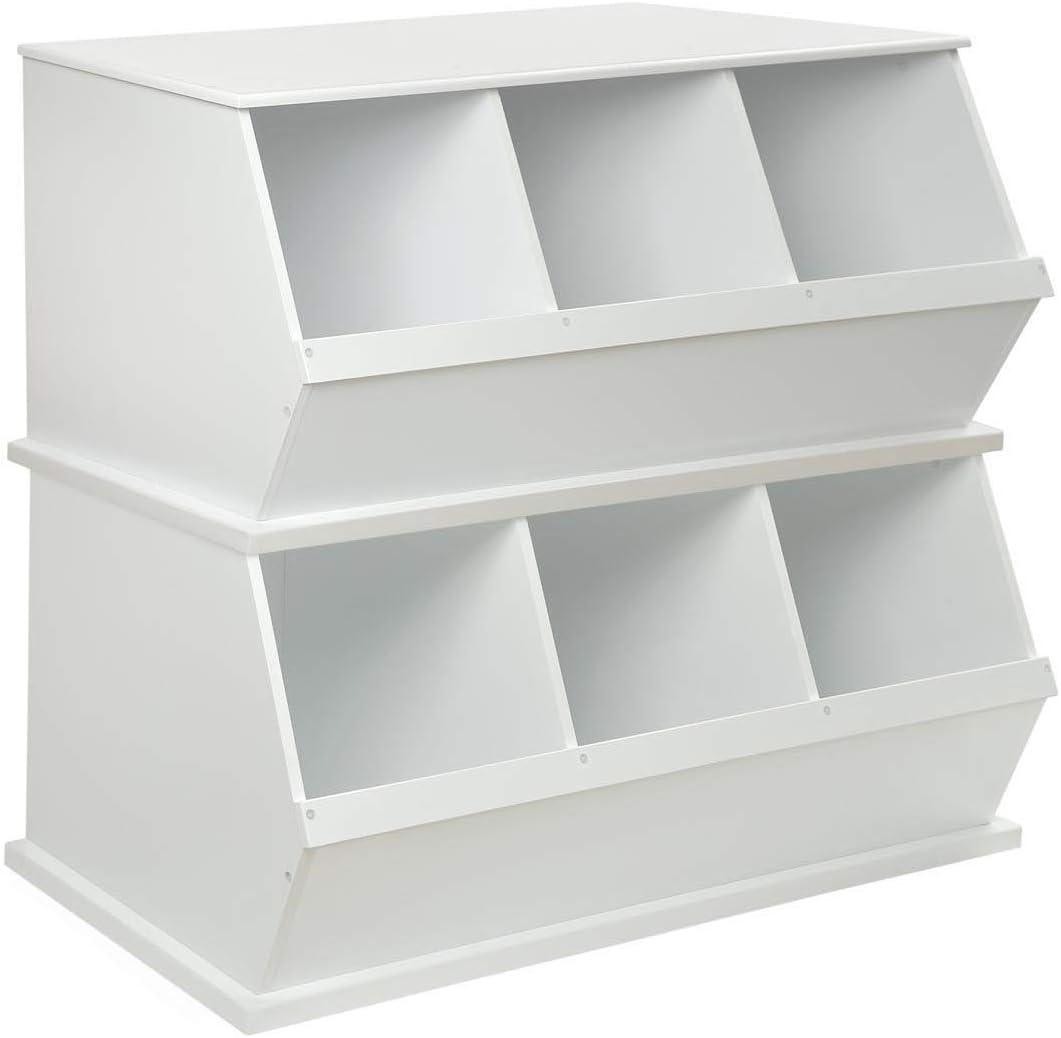 Three Bin Stackable Toy Storage Cubby Organizer - White