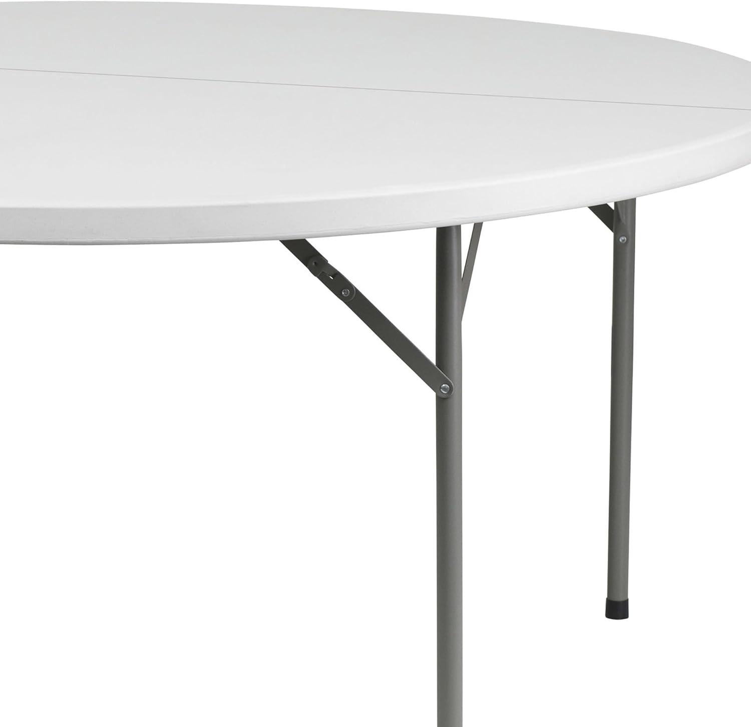 60'' Round White Plastic Folding Table with Gray Metal Frame